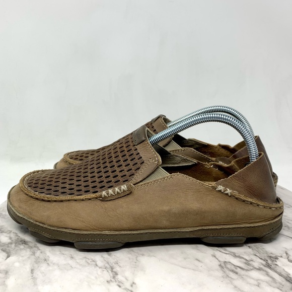 Olukai Moloa Aho Brown Leather Perforated Casual Slip-On Loafers 9/42 Mens Beach - Picture 3 of 16